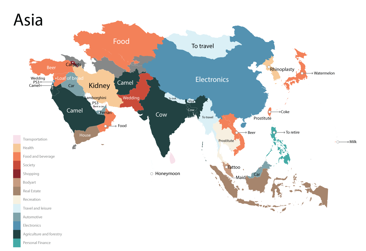 アジアで「最もググられたこと」を示すマップ。ビジネスインサイダーから引用