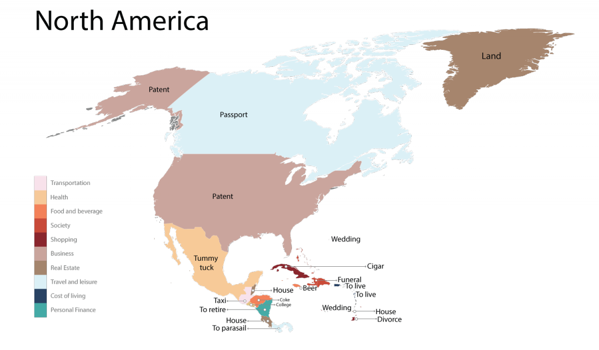 北中米で「最もググられたこと」を示すマップ。ビジネスインサイダーから引用