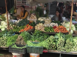 ルー市場では多くの輸入野菜が売られている(カンボジア・シュムリアップ)