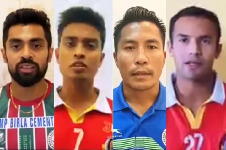 インドのプロサッカーチームである、モフン・バガンACとイースト・ベンガルFCの選手ら（左端がシルトン・ポール選手）