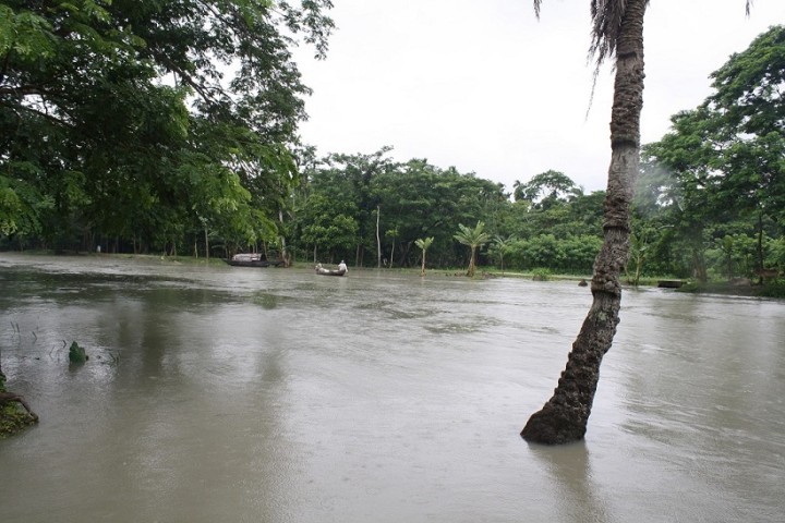 破堤して浸水したハティア島の村（写真提供：日下部尚徳・立大准教授）