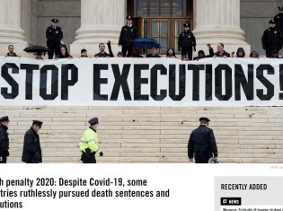 アムネスティが出した報告書「2020年の死刑状況：新型コロナウイルスが猛威を振るう中で死刑に固執する国々」の表紙