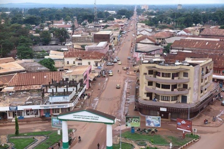 中央アフリカ共和国の首都バンギの中心部（PKゼロ）のようす