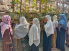 バングラデシュ・コックスバザールにある難民キャンプでロヒンギャ難民の女性が営む家庭菜園。うまくいっている菜園をみんなで視察し、学びあう